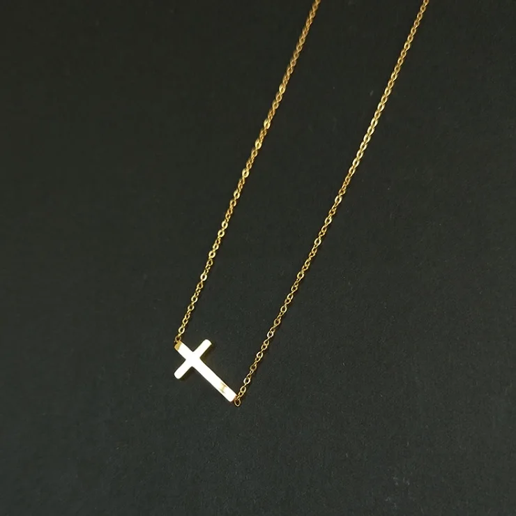 

Cross-Cross Faith in Jesus Clavicle Chain Stacked Fashion Titanium Steel 18K Gold Plated Necklace, As pictures