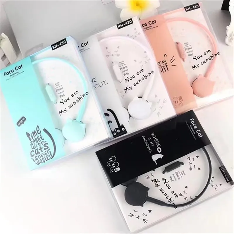 

Cute Face Cat Earphones Over-Ear Music Stereo Headphone With Microphone Children Daughter Earpieces Headset With Package