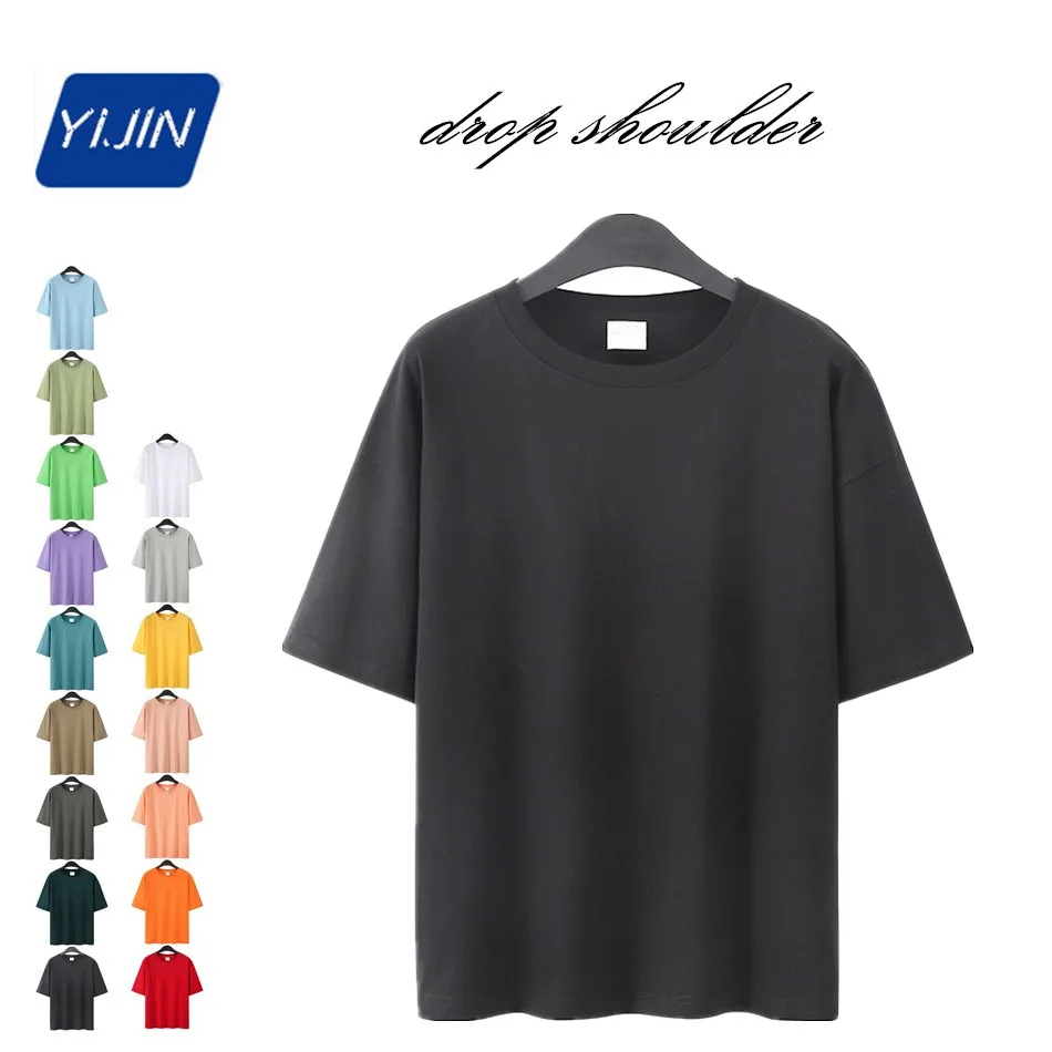 

100% cotton custom men's loose shoulder t shirt casual hip-hop style oversize black T-shirt