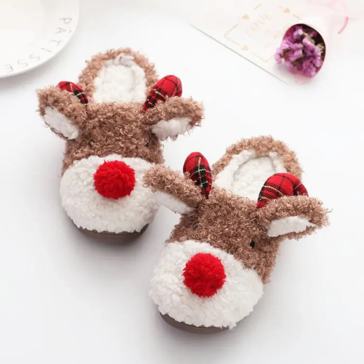 

Ladies Cute Animal Plush Reindeer Slip On Winter Warm Bedroom Shoes Non Slip House Christmas Slides Slippers Adult for Women