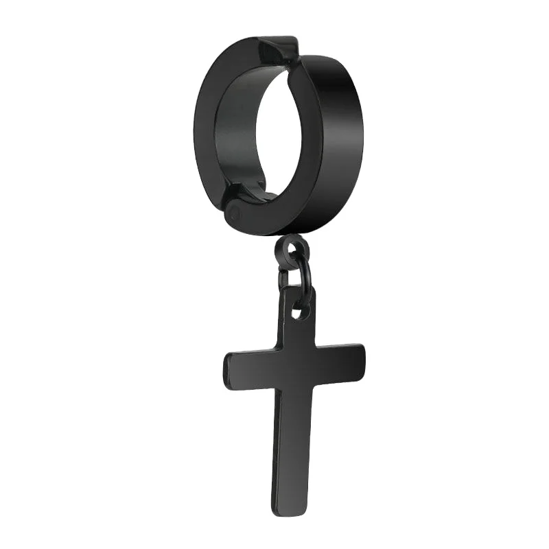 

No Hole Earrings No Piercing Stainless Steel Silver Black Drop Earrings Clip-on Cross Earrings for men