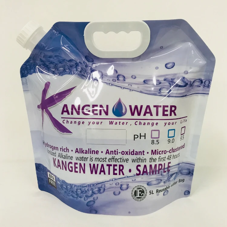 

Wholesale 5 Liter 1 Gallon Reusable Foldable Kangen Drinking Water Bag, Purple, blue, white or customized