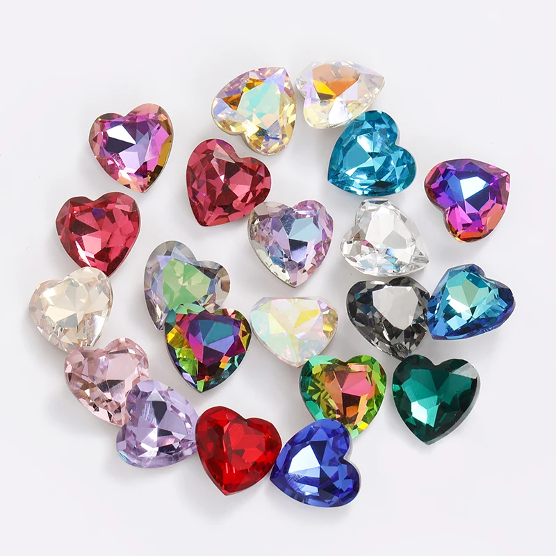 

Xichuan High quality K9 glass 8-27mm heart shape point back DIY decoration accessories press on nail art supplies rhinestones, 21 colors