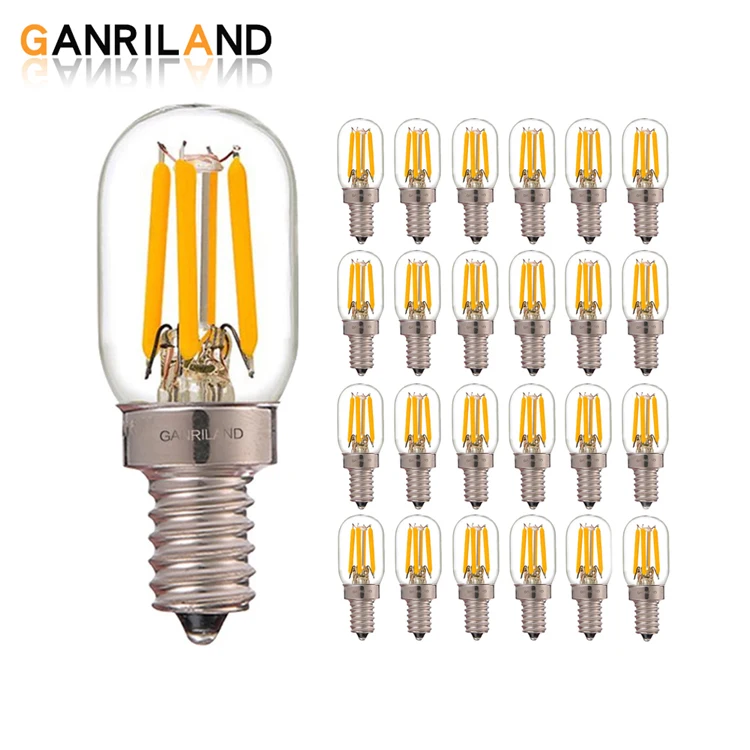 T20 Mini LED Dimmable Filament Light Bulb 2W 2200K E12 E14 Base Chandelier Tubular Night Lamp 25Pack