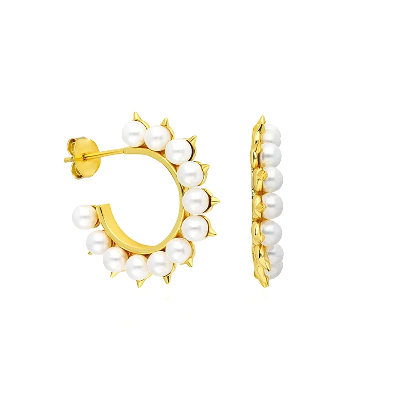 

S925 Sterling Silver Type C Retro Punk Pearl All-match Semicircle Stud Earrings for women 2021