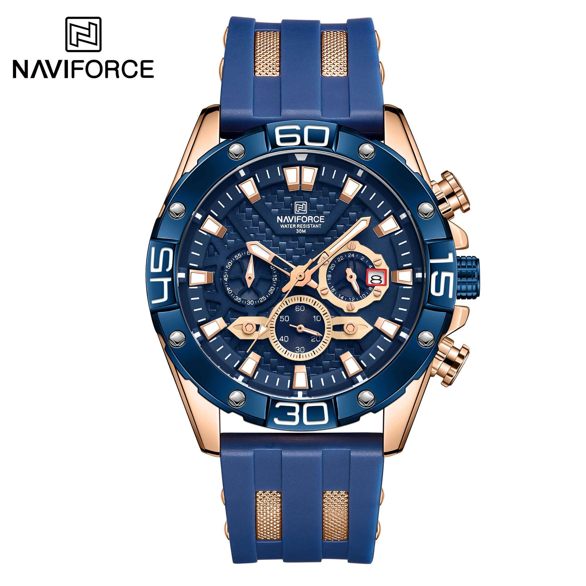 

NAVIFORCE NF8019T new design blue made in prc men hour low price Rubber strap waterproof watch 3 dials Luminous sports watch set