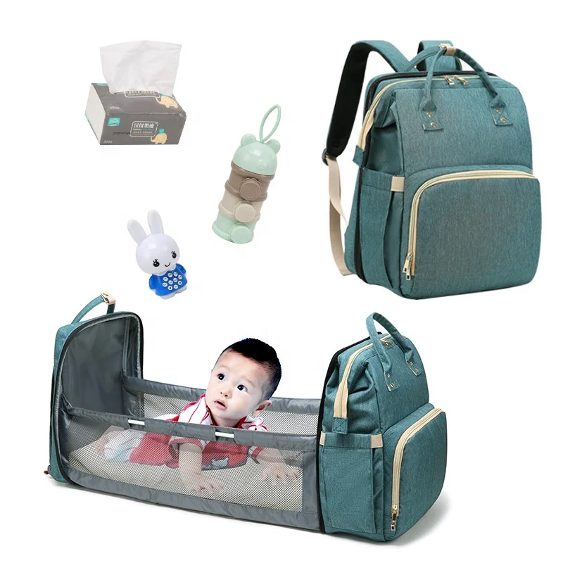 

Amazon hot sale multifunction large capacity waterproof mommy bag foldable crib backpack diaper bag with baby bed In Stock, 6 colors for option
