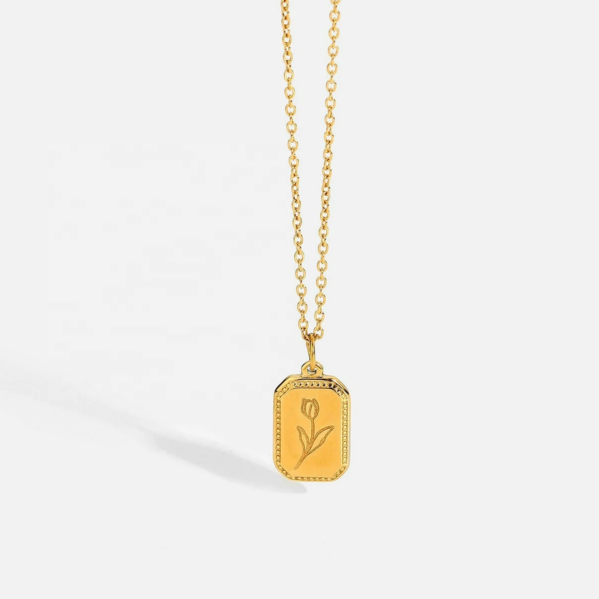 

Trendy Geometric 18K Gold Plating stainless Steel Retro Necklace Square Flower Pendant Necklace