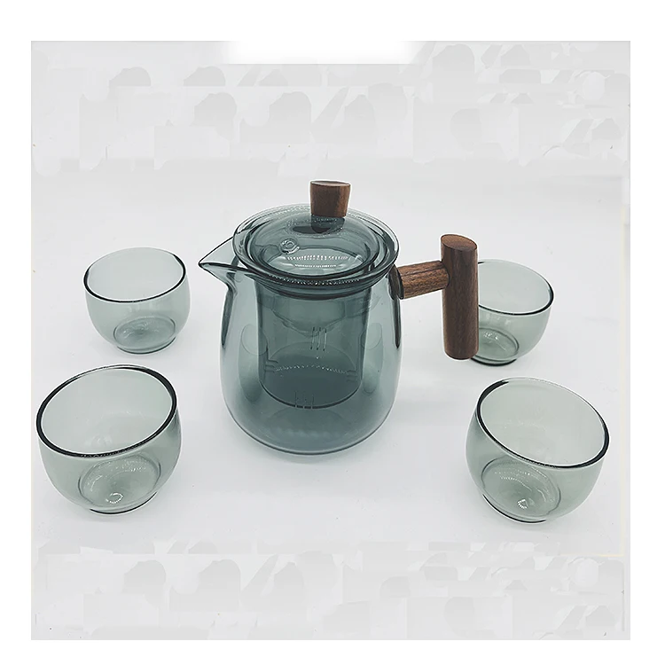 

New Design Smoky Gray Glass Heat-Resistant Pot High Borosilicate Glass Tea Pot Set