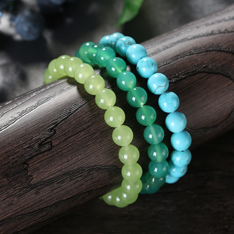 

RINNTIN GMB41 Wholesale Natural Natural Green Agate Peridot Turquoise Howlite Stone Beads 7.5 Inch Stretch Bracelet