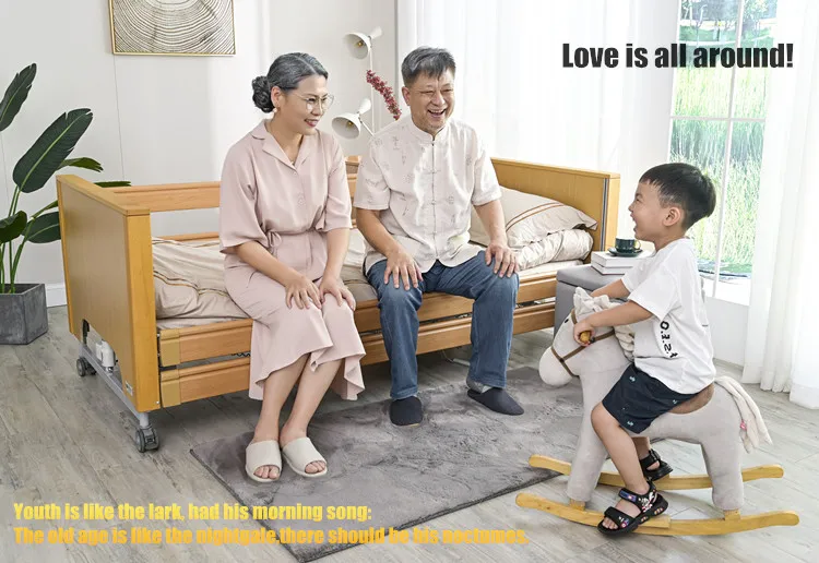 Wooden Backrest Nursing Bed 4 Individually Lockable Castors Wooden