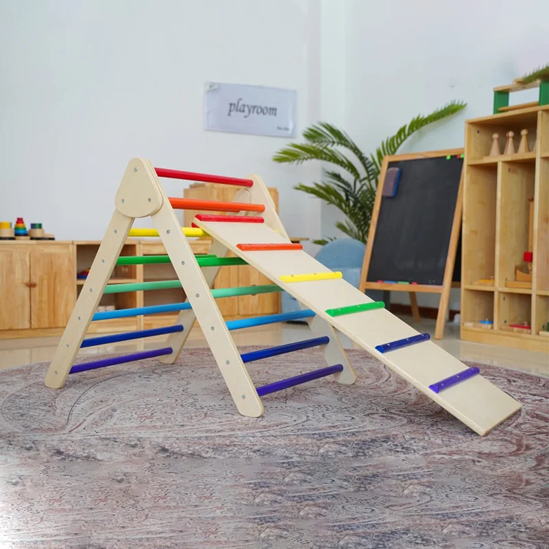 

XIHA Montessori Pikler Gym Wooden Toddler Slide Activity Climber Toys For Kid Play Structure Pikler Triangle, Natural or colored