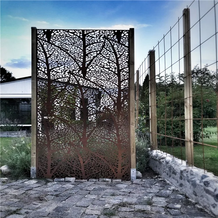 

Aluminum Laser Cut Decorative Panels Room Divider Corten Steel Garden Partition Exterior Metal Privacy Screen, Natural rust