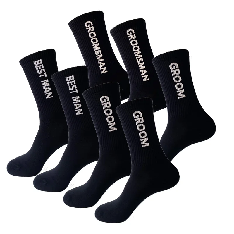 Hotselling Wedding Party Groomsman Socks  Fashion ODM Custom Cotton Groom Socks Brides Bridesmaids Best Man Crew Socks