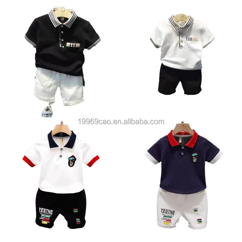

New summer baby clothing set children's fashion boys cartoon T-shirt shorts 2-piece Lapel sports set, Picture
