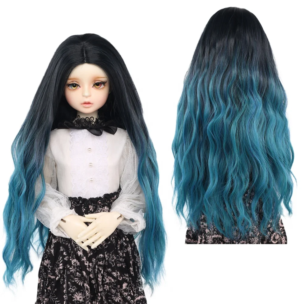 

High quality synthetic long wig Abyss Blue Lake Water Blue Ocean Blue color water wave bjd doll wig 1/3 1/4 1/6 for choose, Photo color