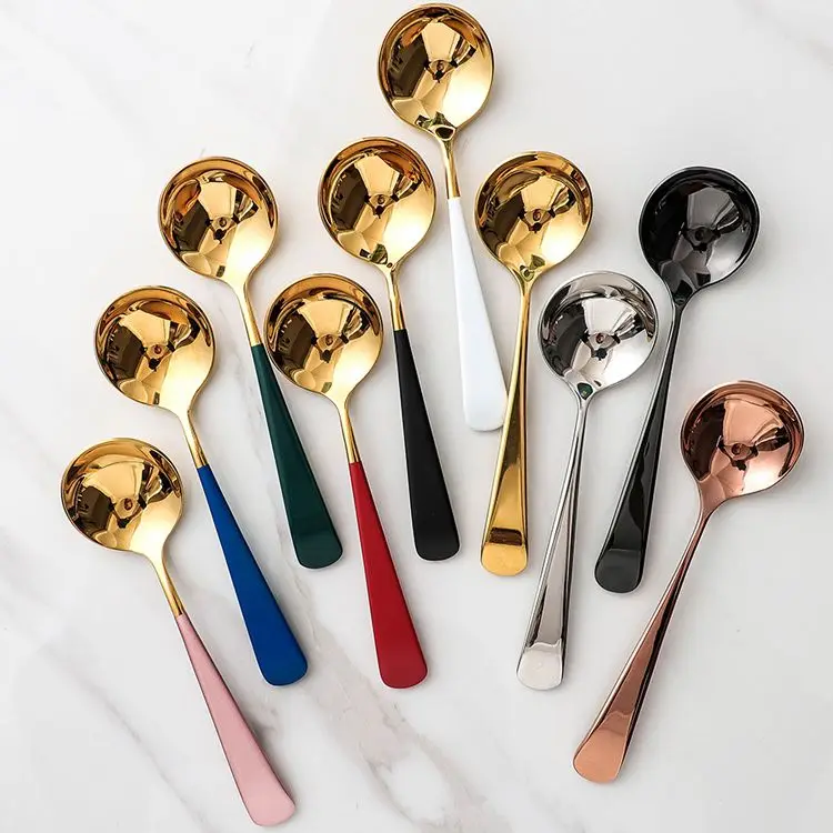 

metal titanium unique silver gold black colorful stainless steel tea spoons coffee dessert spoon, Silver, gold, rose gold, black, rainbow, etc..