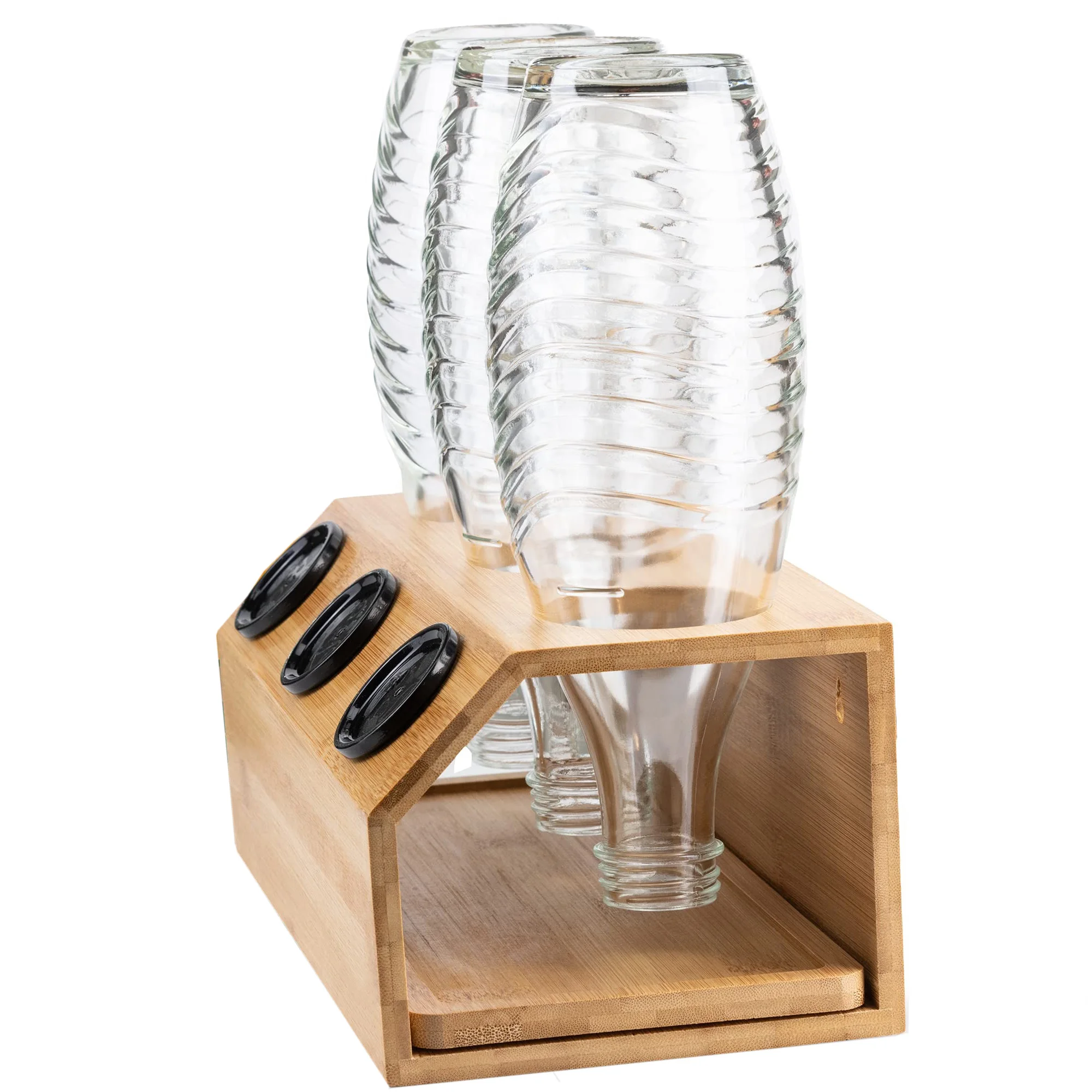 

ORR341 Soda Bottle Holder Bamboo Bottles Drying Rack Stand with Drip Tray for Glass Plastic Soda Bottles, Natural color