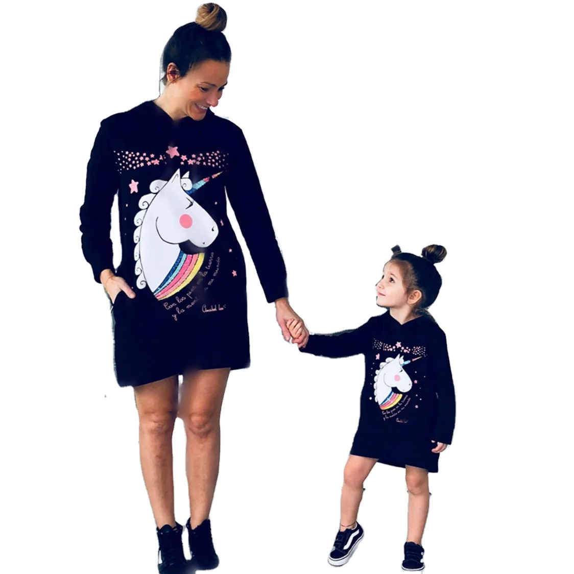 

2020 European and American autumn new unicorn print long-sleeved hooded parent-child dress skirt, Picture