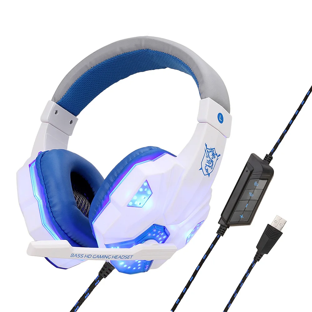 

2020 Newest SY830 stereo headset LED gaming handsfree usb computer pc headphones, Blue, red, white