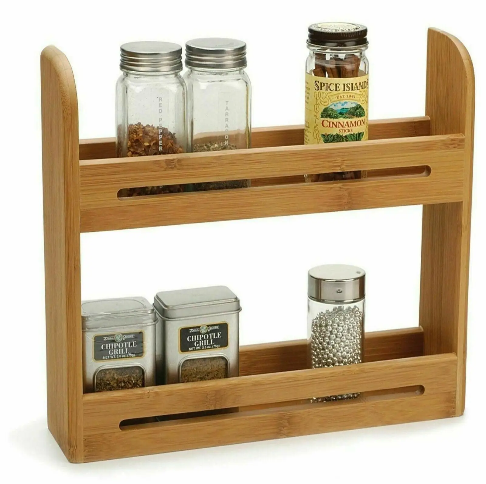 

Double Free Standing etagere Kitchen Toys Storage Bamboo Organiser Single Toy Spices Rack, Natural