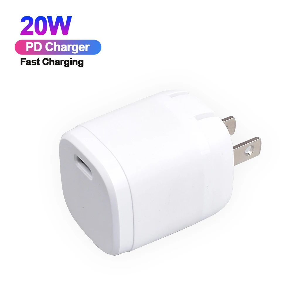 

PD Charger 20W Mini Portable Foldable US Plug Power Adapter USB C Charger for iPhone 12 Pro Max/12 Mini Phone Charger, Black/white