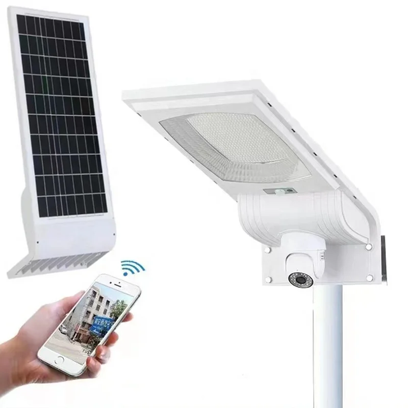 

100W smart Wifi integrated solar light with monitoring camera waterproof App control solar street light support voice intercom