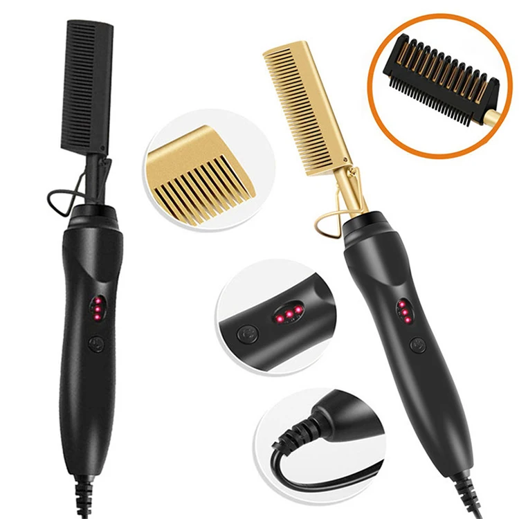 

Hot comb electric hair straightener hot sell drop shipping comb electric hair straightener flat iron hot comb, Gold/black