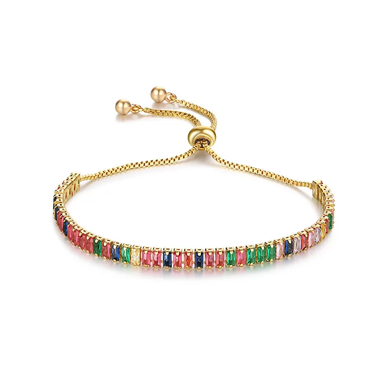 2020 18K Gold Filled Colorful CZ Crystal Adjustable Tennis Bracelet Multicolor Rainbow Cubic Zirconia Tennis Bracelet