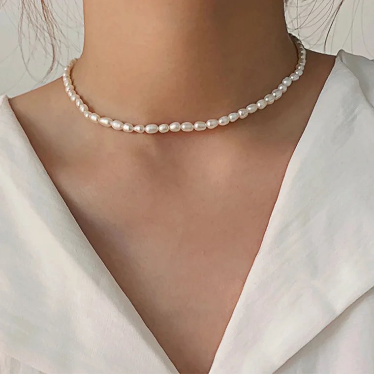 

Classic Collarbone Chain Collar Choker Natural Fresh Water Pearl Necklace For Women Accessories