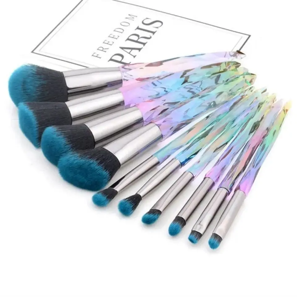 

Hot Selling 10 Pcs Diamond Crystal Makeup Brushes Color Transparent Crystal Handle Makeup Brush Set