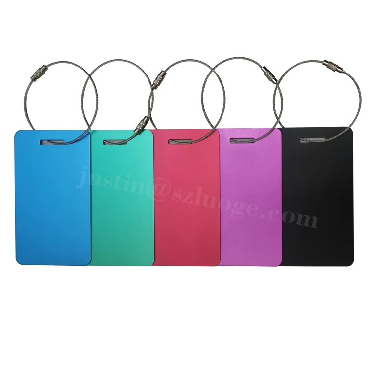 Custom Black Rectangle Blank Aluminium Luggage Tags Metal Travel Suitcase Tags With Keyring