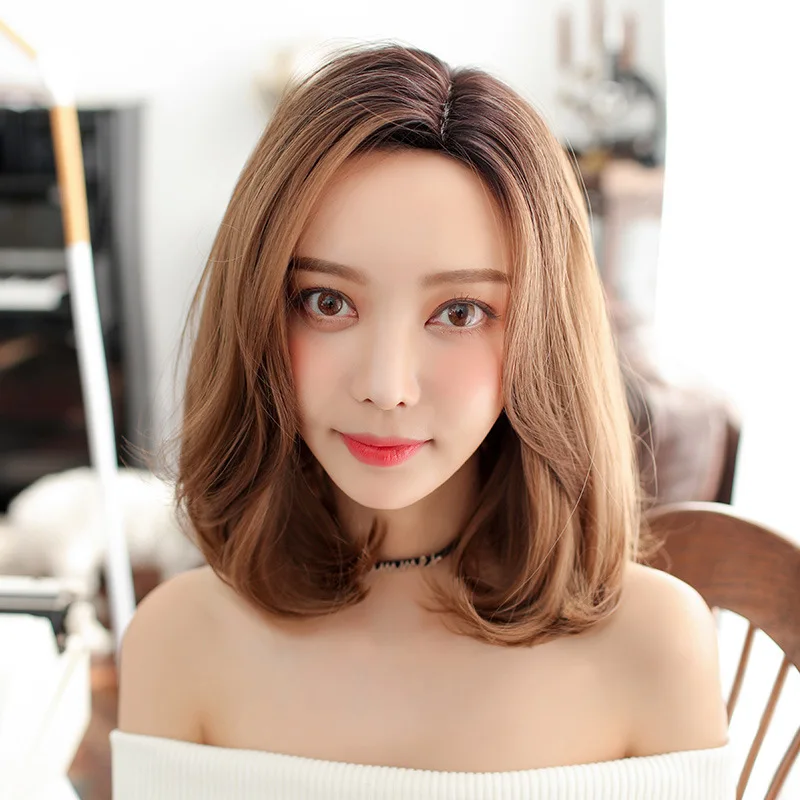 

Ainizi top quality Korean style fashionable wig middle parting ombre rose net wig without fringe, As photo