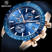 

2019 new Benyar 5140 fashion big wrist watches for men quartz 3ATM water resistant multifunction Chronograph blue silicon strap
