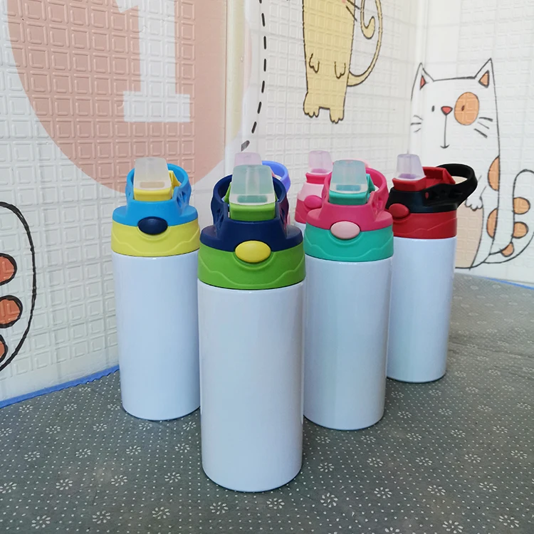 

350ml kids straight water bottle flip top stainless steel double wall vacuum tumbler blank straight sublimation sippy cup, Mix color