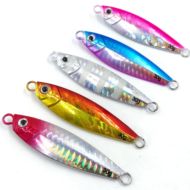 

51# Metal Fishing Lure 7g 10g 15g 20g 30g Micro Jig Lures Laser Lead Fish Baits Jigging Sinking Fishing Lures, 5 colors