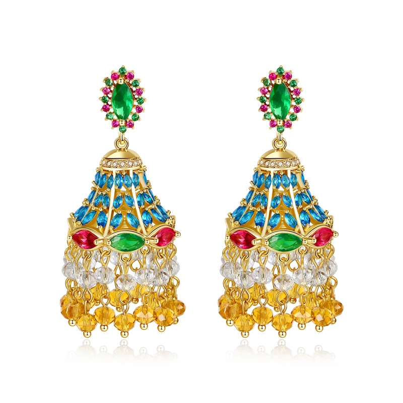 

LUOTEEMI Elegant Colorful A AA Cubic Zircon Earring of Fashionable Ethnic Customs Woman Jewelry