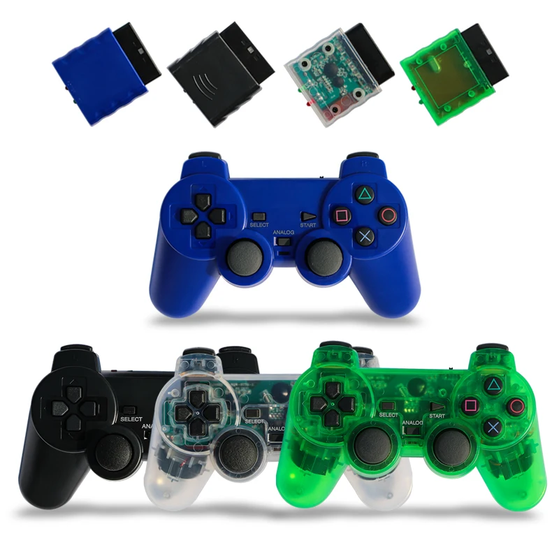

PS2 wireless controller for Playstation 2.4G wireless controller dual vibration Shock Joypad Joystick gamepad with receiver, Blue / black / white / green
