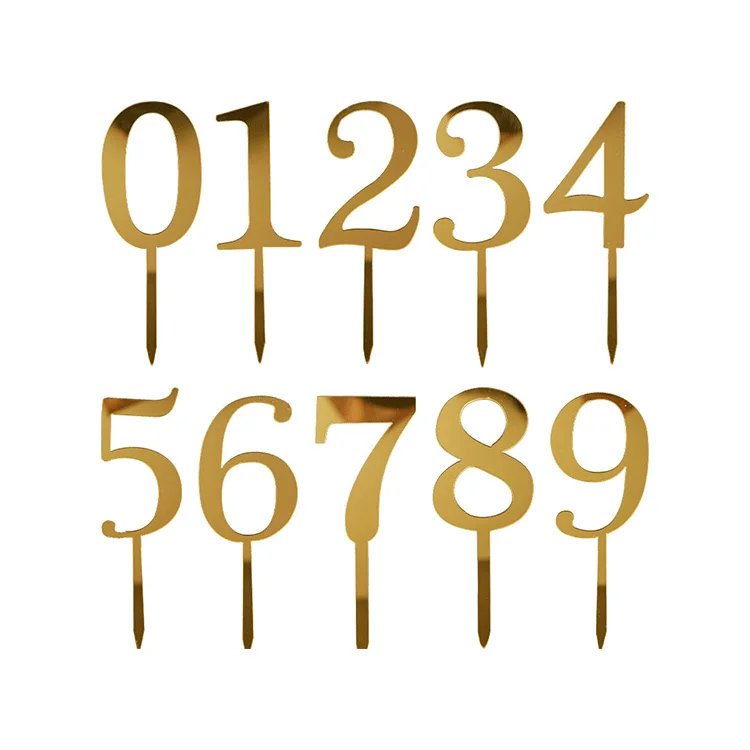 

Gold Metal Number 0-9 Acrylic Mirror Cake Topper For Birthday Party Wedding Anniversary Cake Decorations