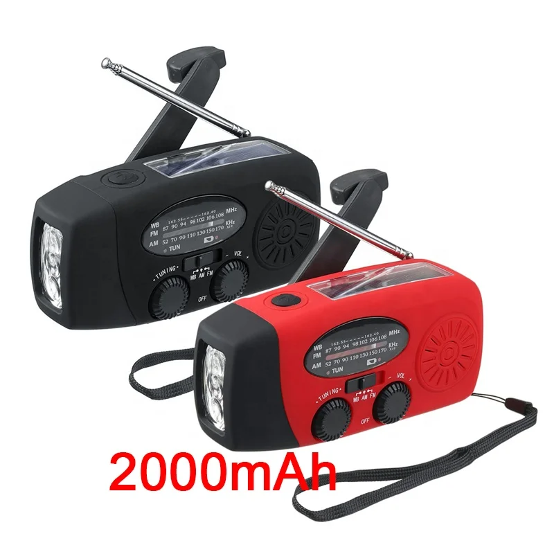 

2000mAh Solar Radio mit Handkurbel Kurbel Dynamo 3 LED Taschenlampe Notfallkoffer Power Bank Kurbelradio WB FM AM Notradio