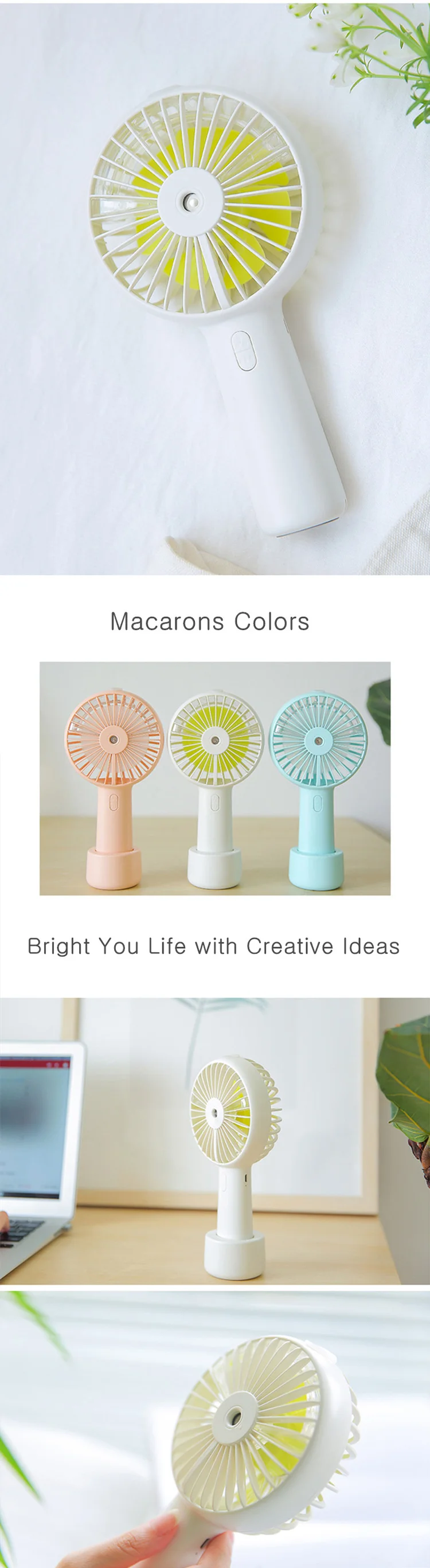 2 In 1 Portable Fan Usb Battery 2000mah Water Misting Air Cooling