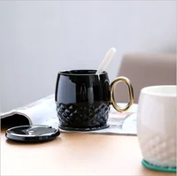 

350ml wholesale black white golden handle ceramic coffee mug