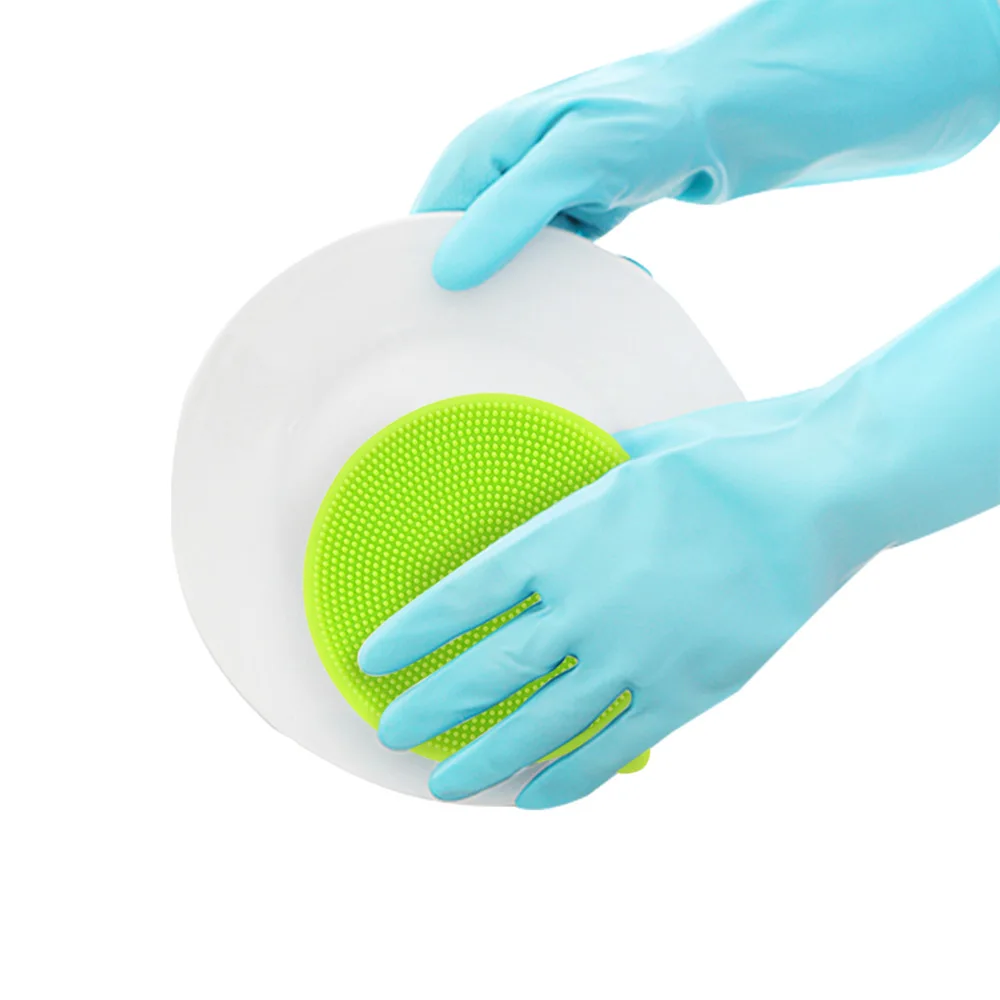 

Silicone Gloves with Wash Scrubber, Reusable Dish washing Heat Resistant Cleaning Gloves, Customized