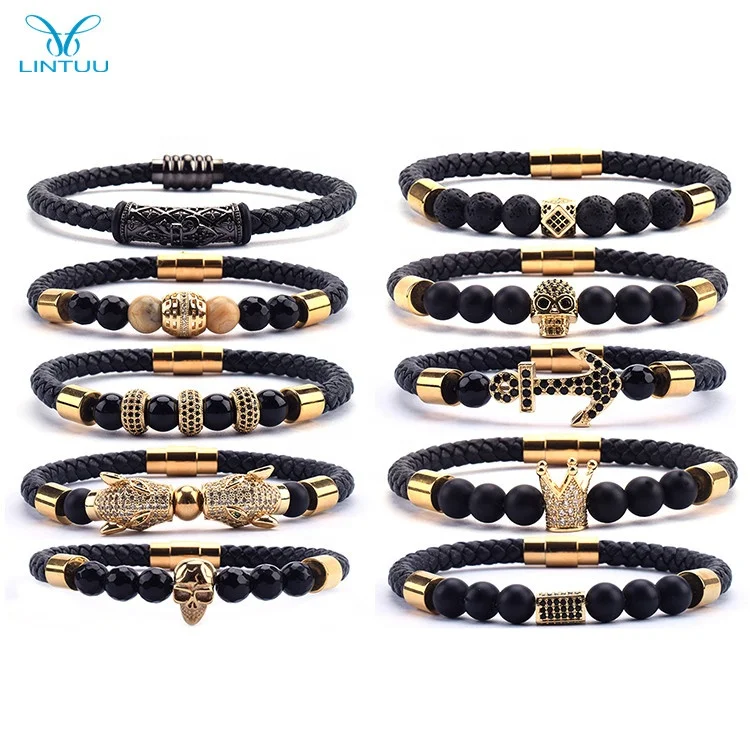 

Top sellers 2019 for amazon jewelry Wholesale Genuine Leather anchor skull charm bracelet bangle for men women