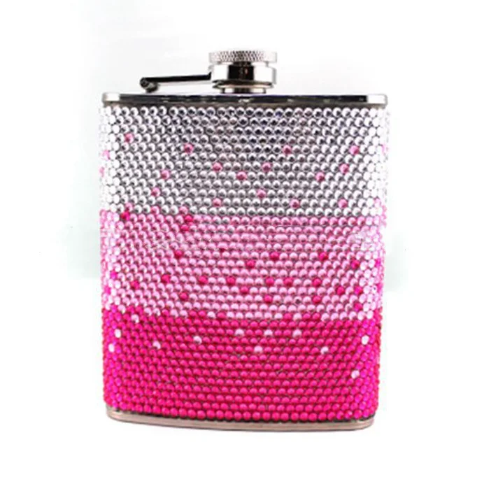 

6oz wine protable travel fashion rhinestone pot alcohol bottle liquor bottle flagon male small stainless steel hip flask, As picture