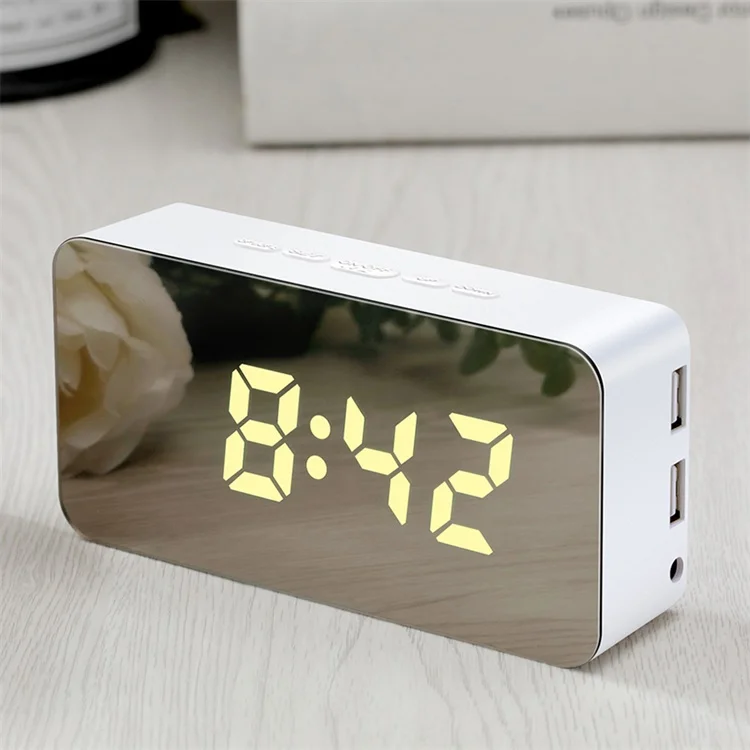 
snooze light digital led mirror alarm clock with 2 usb charger charging ports 
