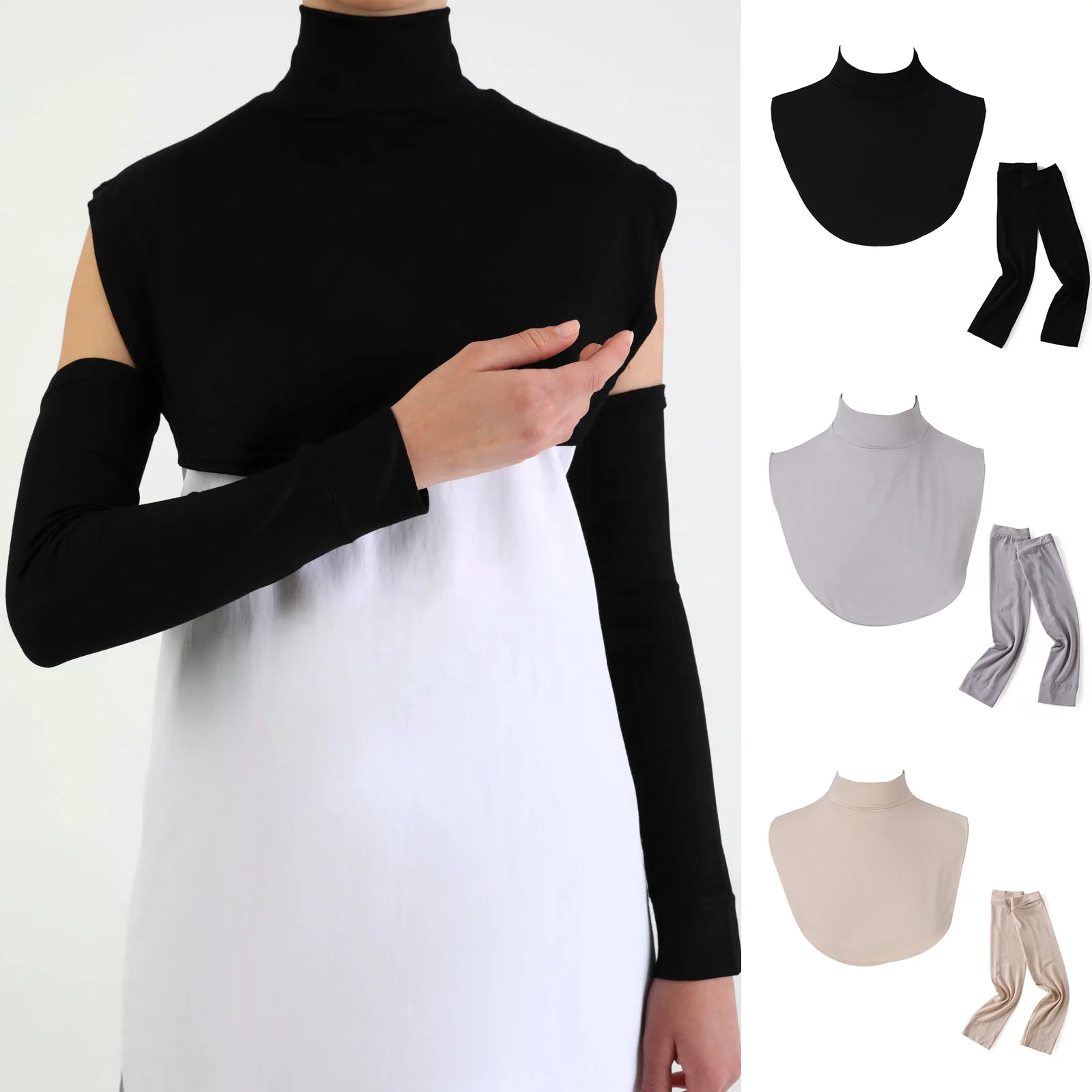 

Wholesale Muslim Accessories Hijab Neck Cover Turtleneck Women Shirt Collar Cotton Jersey Fake Neck Collar Sleeve Cover Set