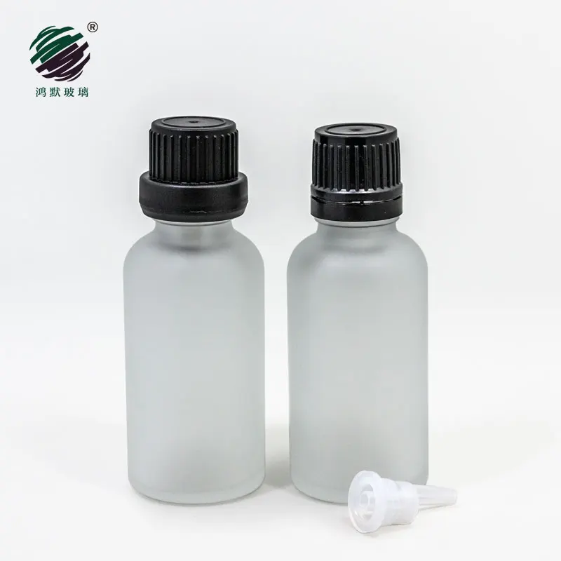 

Wholesale 1oz frosted 30ml glass dropper bottle with black plastic screw caps