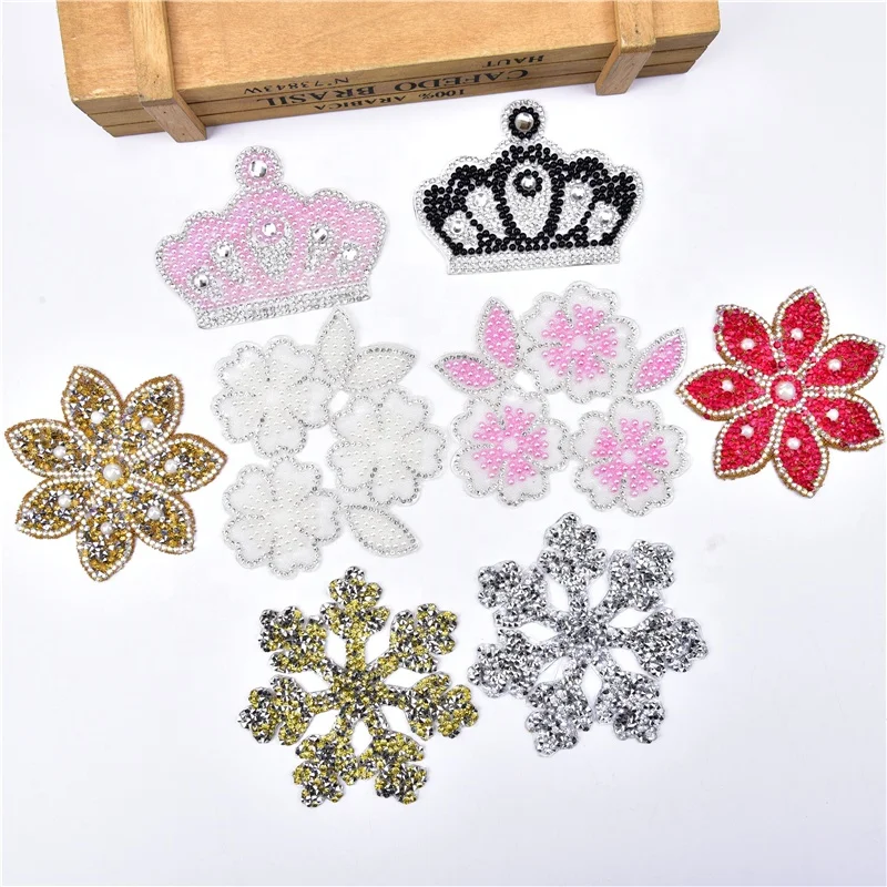 

New Products Iron On Patches Hotfix Rhinestones Crown Heat Transfer Crystal Flower Motifs Diy Shoes Hat Car Clothing Accessories, As the picture shows
