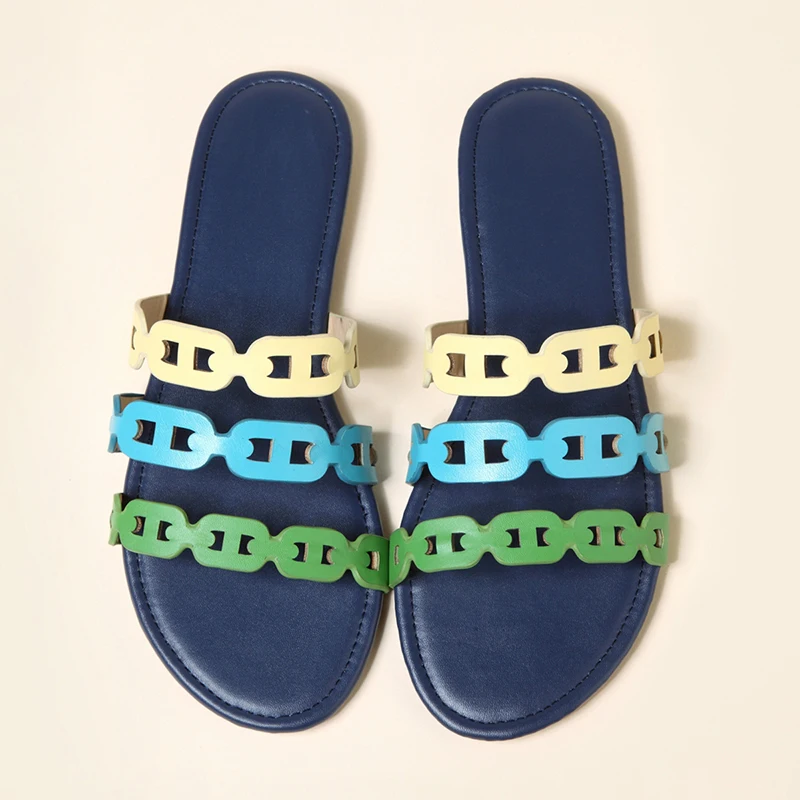 

2021 summer new color matching hollow sandals women fashion outside wearing flat female sandals, Customized color